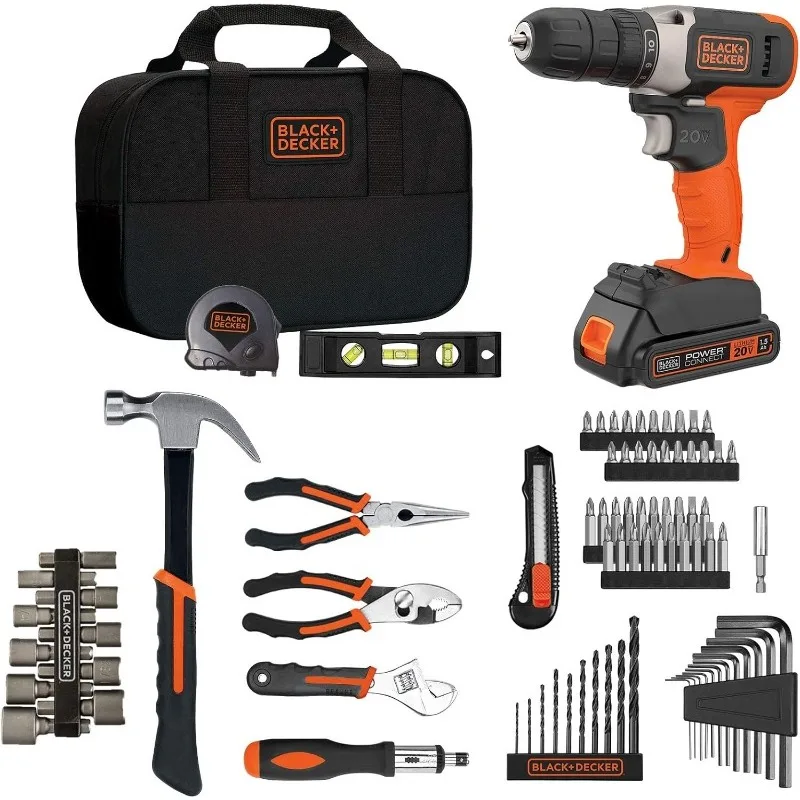 BLACK+DECKER Home Tool Kit with 20V MAX Drill/Driver, 83-Piece (BDPK70284C1AEV), BDPK70284C1AEV