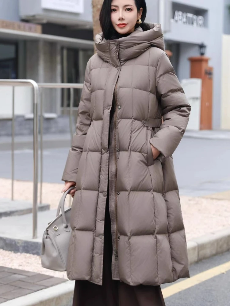 الشتاء 90% الأبيض بطة معطف منتفخ المرأة موضة أنيقة سليم صالح سترات 2025 جديد مقنعين الخصر سميكة الدافئة أسفل سترة أبلى #2