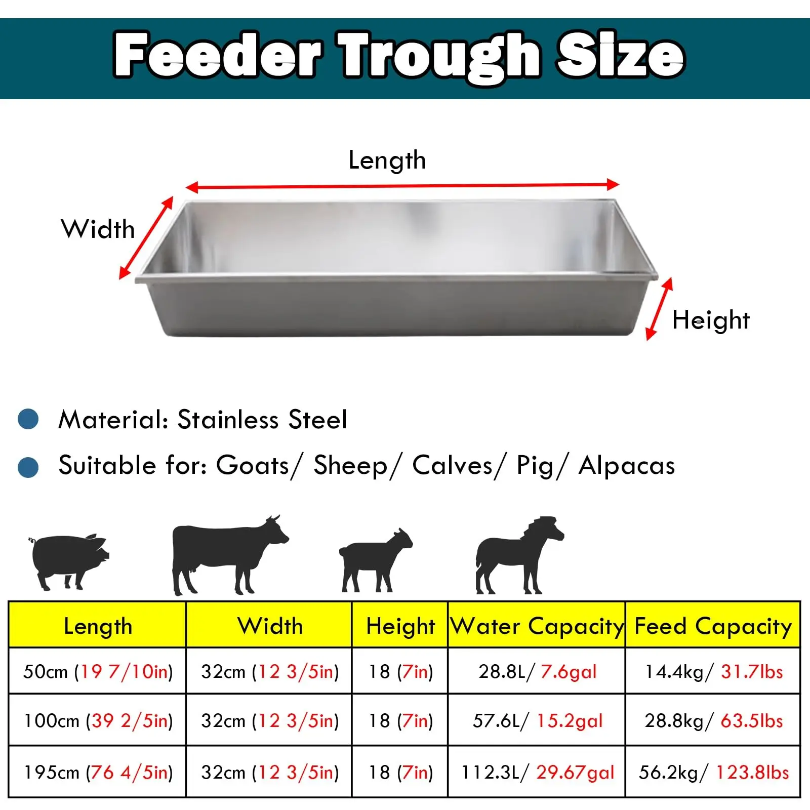 Heavy Duty Cattle Trough Feeder, Outdoor Livestock Waterers & Food Troughs Bowl for Farm/Yards/Horse Stables/Pasture
