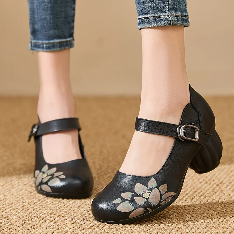 

GKTINOO 2025 Spring Flower Genuine Cow Leather Shoes Women Shoes Elegant Fashion Shoes Woman Retro Handmade Shoes High Heels