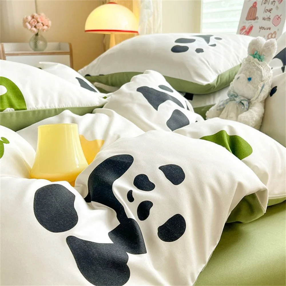 Korean Style Floral Duvet Cover 4-piece Set Washed Cotton Bed Sheet Bedsheet Duvet Cover Set Bedding Set Single 3-Piece Set