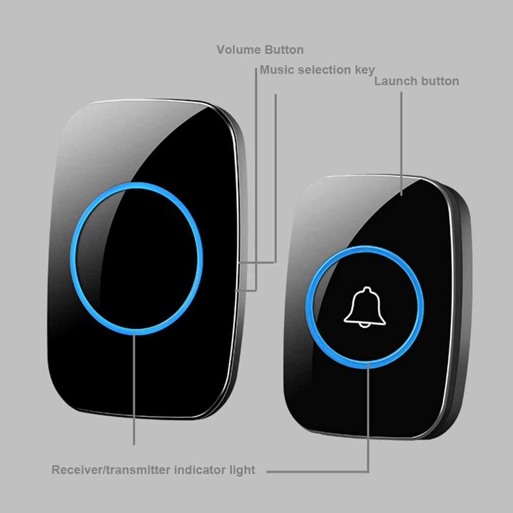 Imagem -04 - Mini Campainha Inteligente sem Fio com Botão de Bateria Remota Home Calling Bell Smart Led Light 60 Chimes Volume Plug ue 433mhz 300m