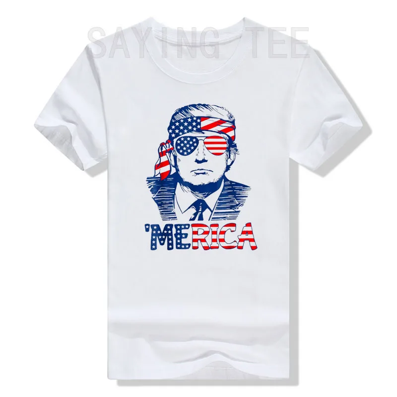 

'MERICA TRUMP Happy 4th of July Trump American Flag T-Shirt Humor Funny Politics Republican Shirts USA Flag Independence Day Tee