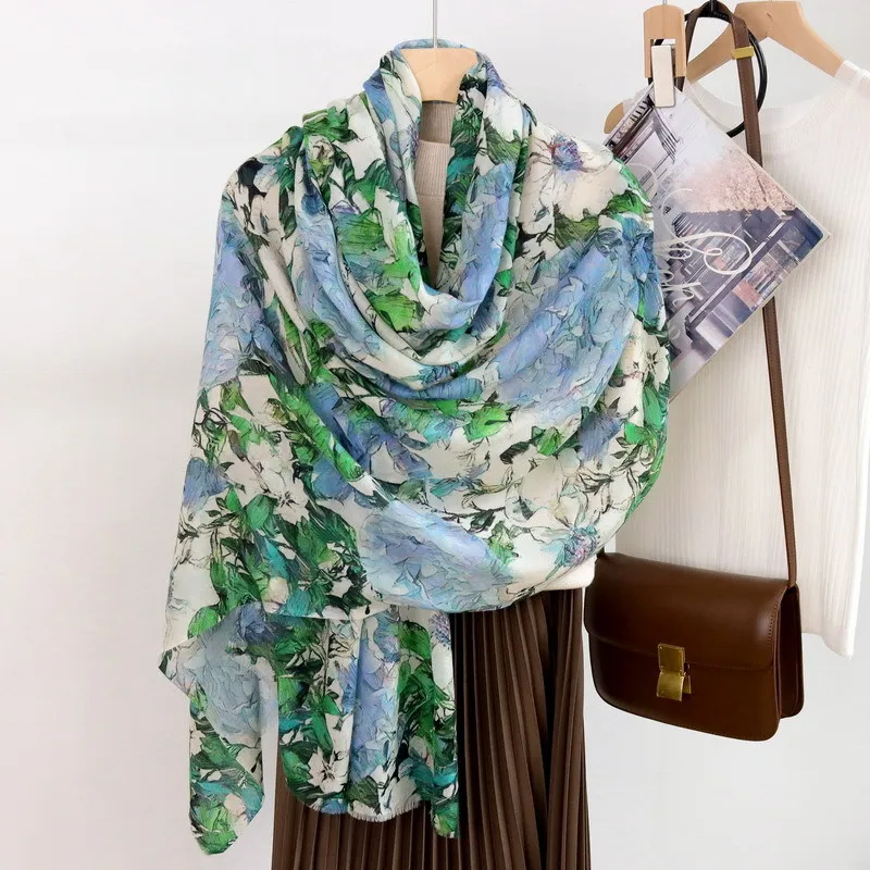 Winsleter-Women 100%Wool Elegant Long Scarf, 200*100CM Print, Mom Gift Vintage Skin-friendly Thin Scarves, 2026 Autumn A67714CC