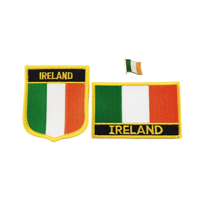 Ireland National Flag Embroidery Patches Badge Shield And Square Shape Pin One Set On The Cloth Armband   Backpack  Decoration