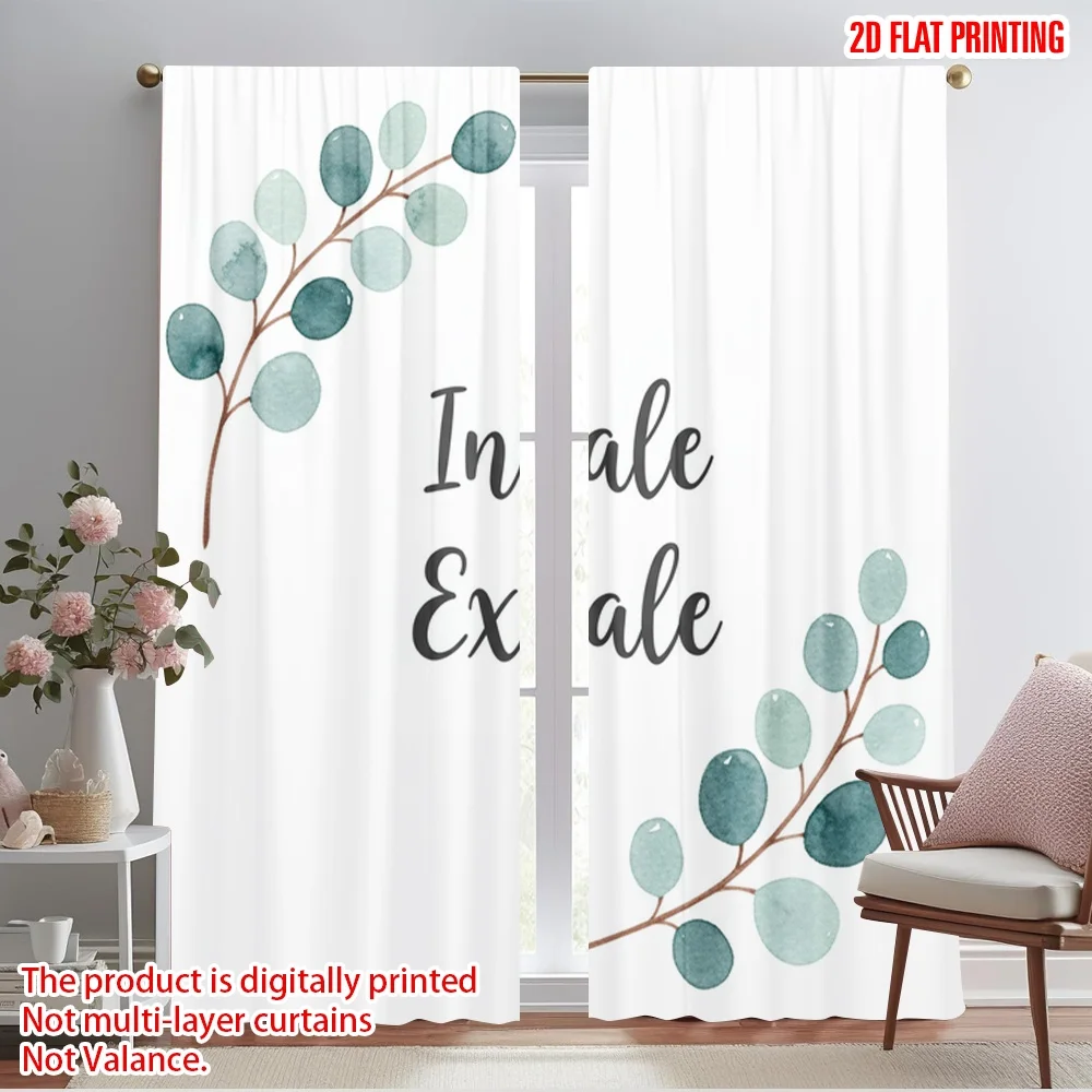 

2pcs 2D flat printing Window Curtains Inhale Exhale Eucalyptus Polyester Without Electricity All Season Party & Holiday Decor