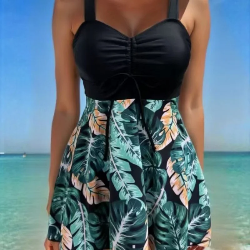 

20252025European and American Style Women's Two-Piece High-Waisted Boxer Tie Printed New INS Internet Celebrity AliExpress Swimw