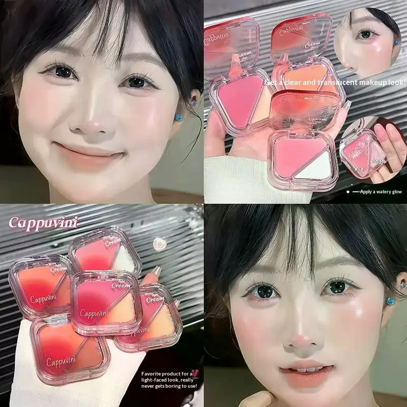Cappuvini Creamy Powder Blush Palette Natural Long-lasting High Pigment Blush Makeup Contour Powder Beauty Peach Makeup Blush