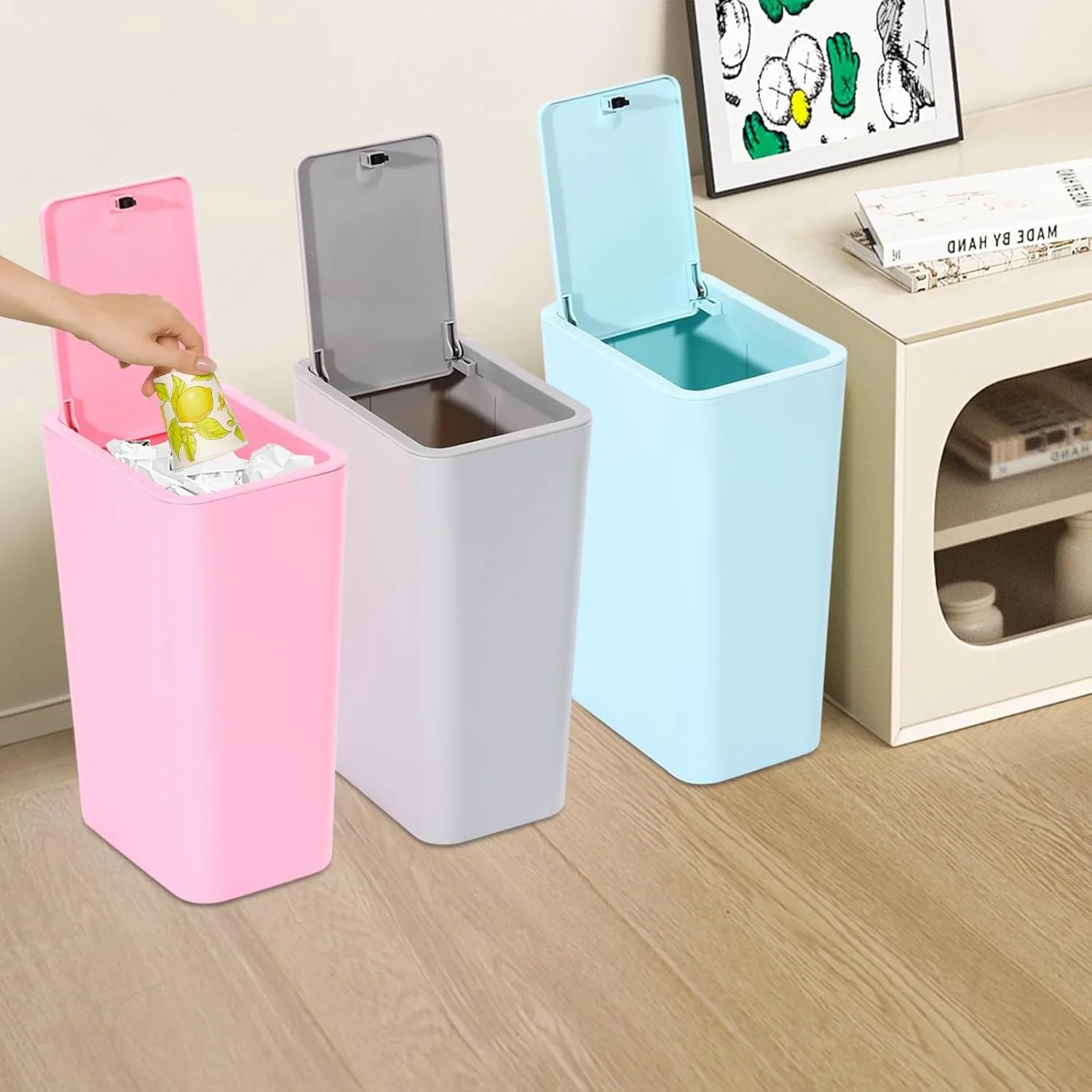 3 Waste Containers, Rubbish Bin  for The Kitchen, Small Recycling Container, for The Worktop or Kitchen Cabinet, 9 L