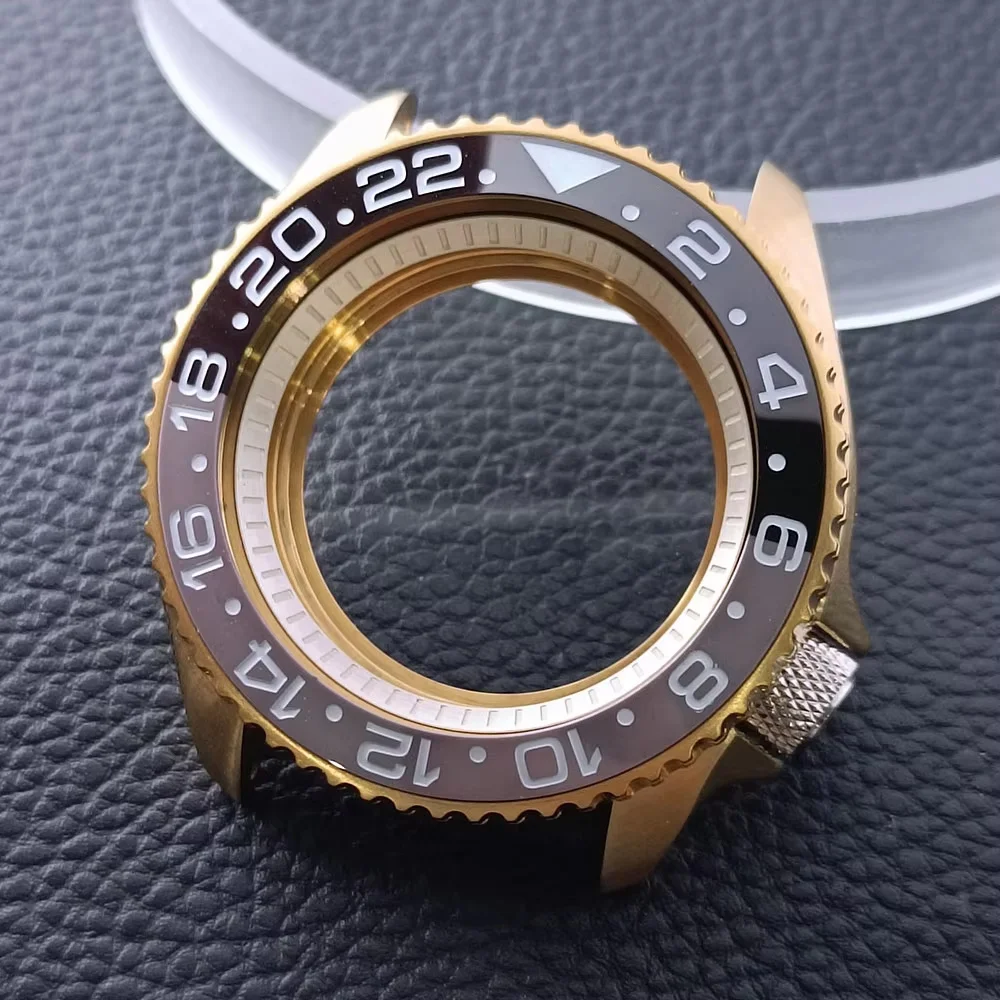 NH35 Cassa 42mm Orologio da uomo di alta qualità Cassa in acciaio dorato NH35 NH36 Cassa per movimento Accessori per orologi Vetro zaffiro Cinturino da 22 mm