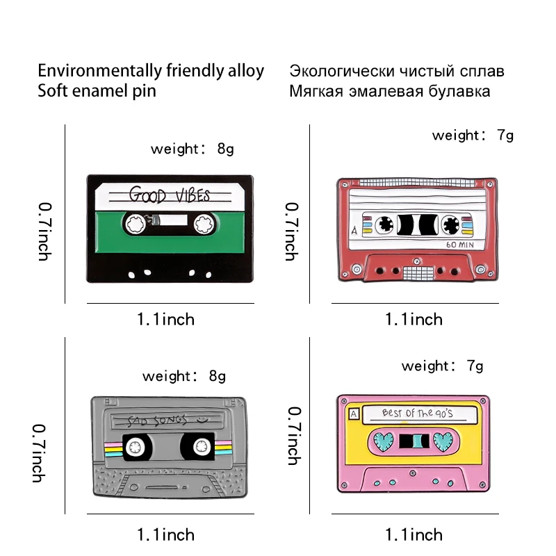 90\'s Music Tape Enamel Pin Vintage Nostalgic Best Song Brooches for Bag Clothes Lapel Pin Old-school Badge Jewelry Gift Friends