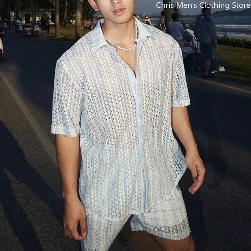 ฤดูร้อนผู้ชาย Retro เซ็กซี่ Cutout เสื้อ,สบายและ Breathable เสื้อแขนสั้น,high-end Music Festival Party วันหยุด Top