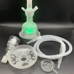 Pattern Frosted Glow Glass Hookah with Led Light Foam Box Water Pipes Shisha Narguile Hookah Set Smoke Accessories Gift for Men