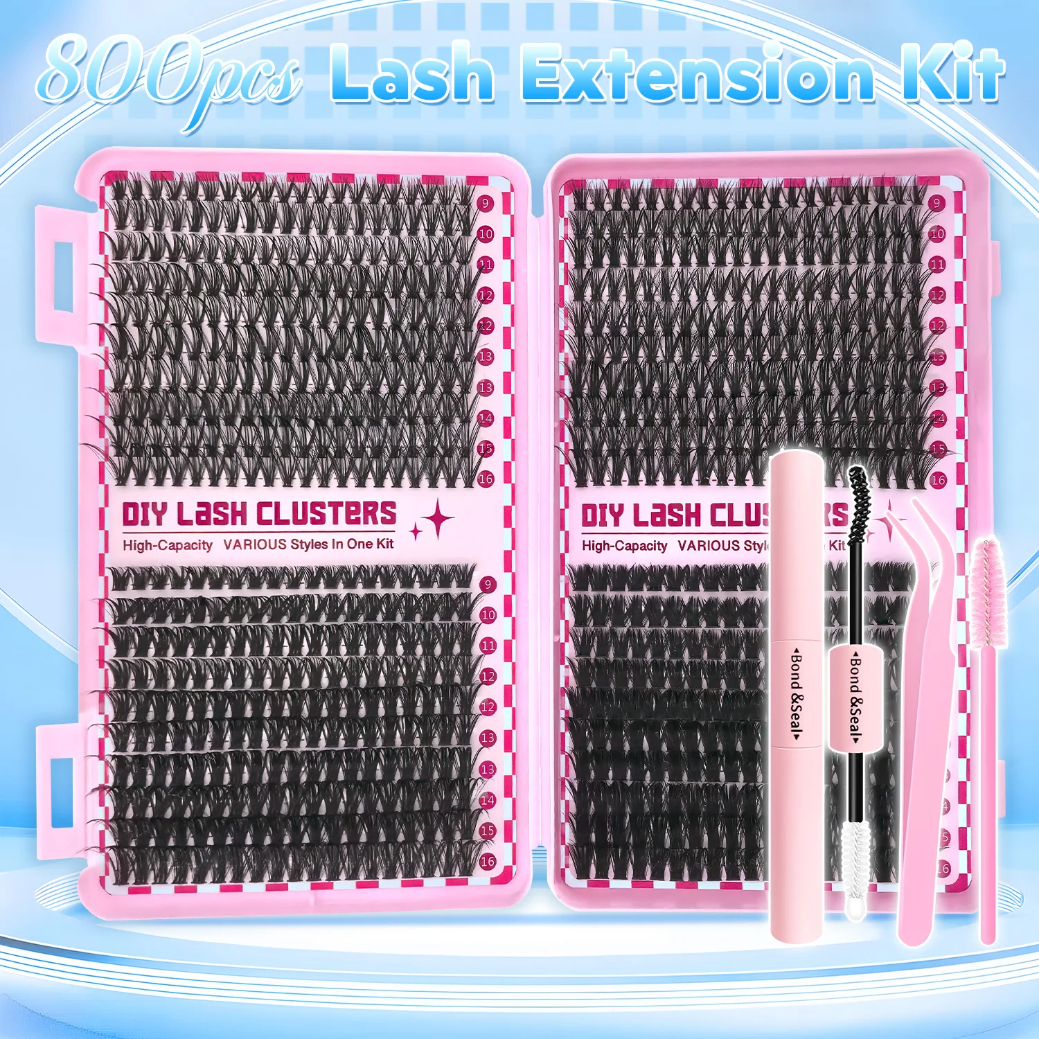 Kit de extensiones de pestañas DIY 3040506080D pestañas coloridas D rizo grupos de pestañas, 9-16mm mezclado, pestañas naturales esponjosas Extra gruesas