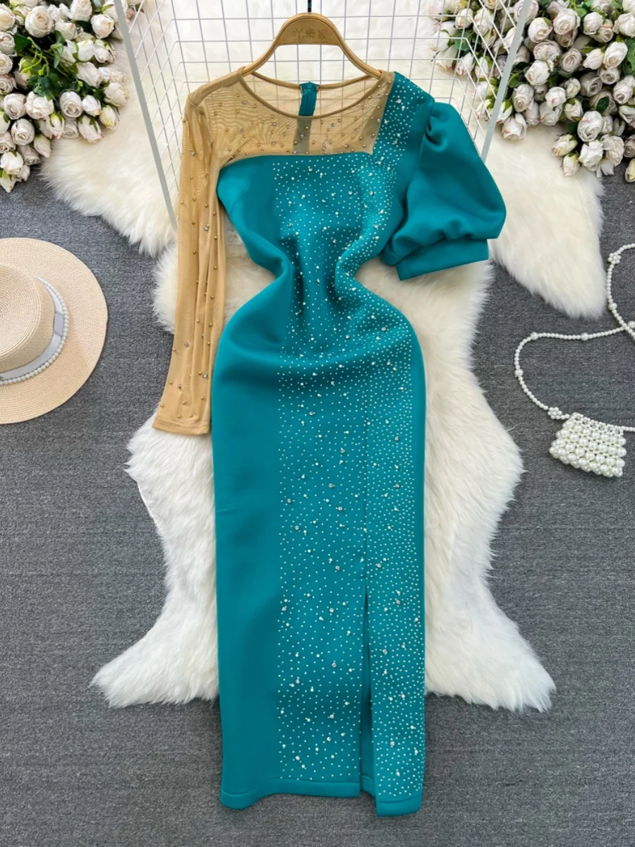 Ele Abendkleid Ball High Socie Lady Personali Me Splice Round Ne Waist in Diamond Split Wrap Body Dr