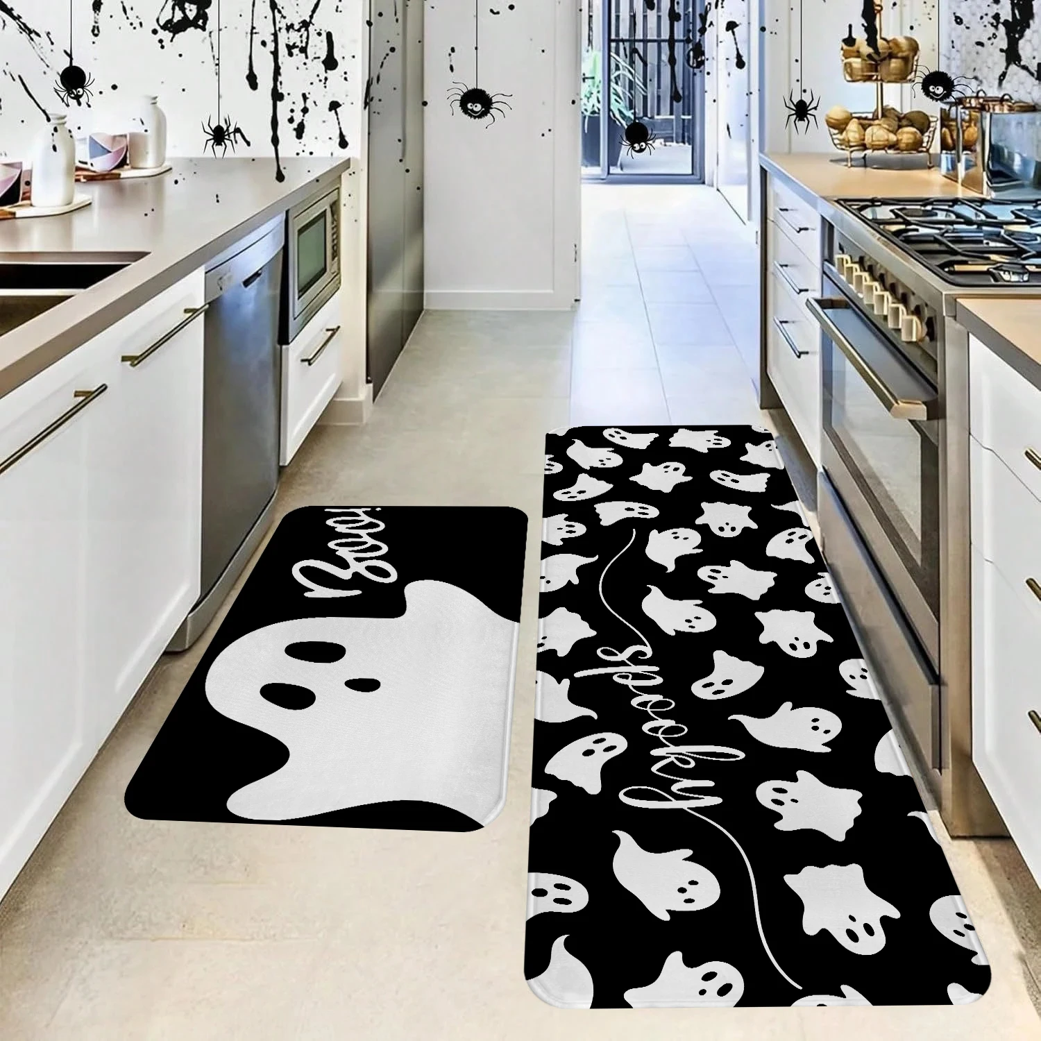 

1/2/3 Halloween Cute Ghost Pattern Carpet, White Ghost BOO, Halloween Kitchen Floor Mat Set, Home Decoration Kitchen Floor,