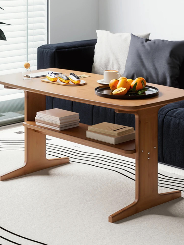 ZL Coffee Table Living Room Tea Table Double-Layer Dining 60cm Raised Legs Small Tea Table