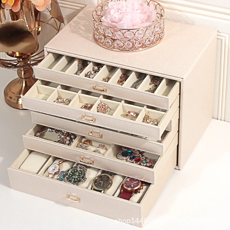 Multi-functional Jewelry Box Watch Box Desktop Storage Large 6-layer Drawer Luxury Leather Jewelry Gift Box for Girlfriend