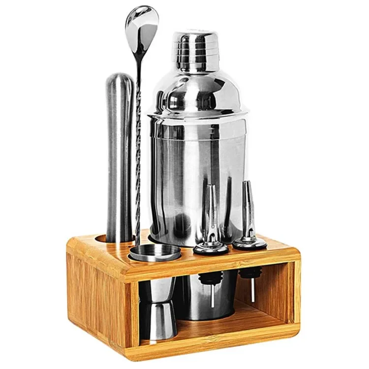 Wholesale Mixology Bartender Kit Cocktail Shaker Set, Drink Mixer with Bar Tools,Bar Tool Sets with Sleek Bamboo Stand