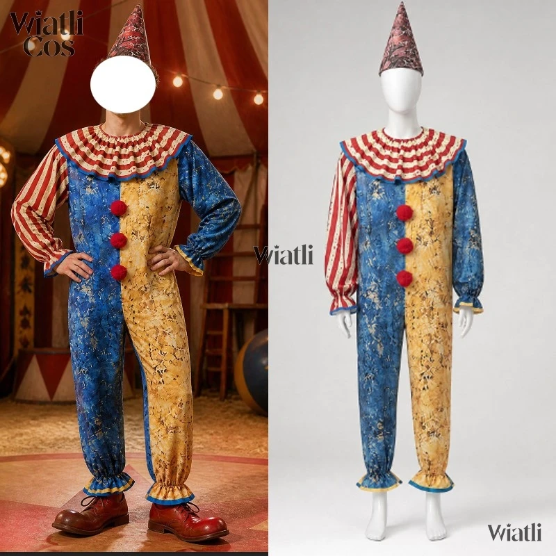halloween-vintage-clown-cosplay-costume-party-jumpsuit-with-hat-full‑set-role‑play-outfit-for-christmas-masquerade-roleplay