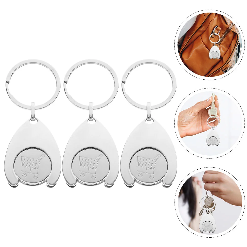 3 Pcs Cart Token Trolley Coin Key Ring Carts Portable Remover Pendant Metal Shopping Keychain of The Lid