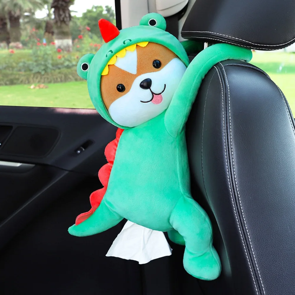 

Cute Hanging Plush Tissue Box Cartoon Animal Shapes Dog Napkin Holder Zipper Design Soft Car Tissue Storage Family Car