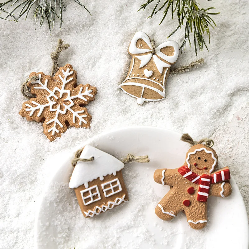 Christmas Resin Small Pendant Christmas Gingerbread Man Snowflake Bell Pendant Christmas Tree Decoration Supplies