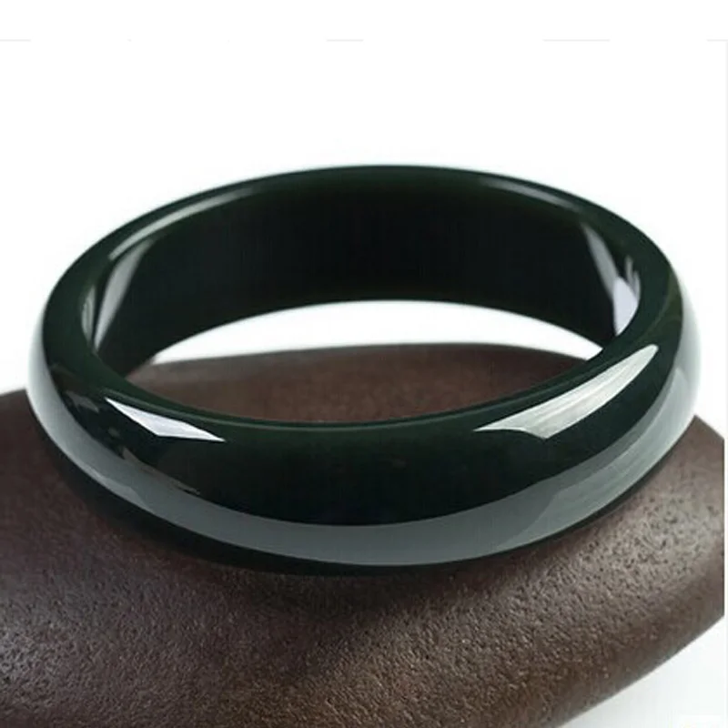 Blue Jade Bracelet Women's Wangfu True Jade Wide Strip Black Ink Jade Bracelet