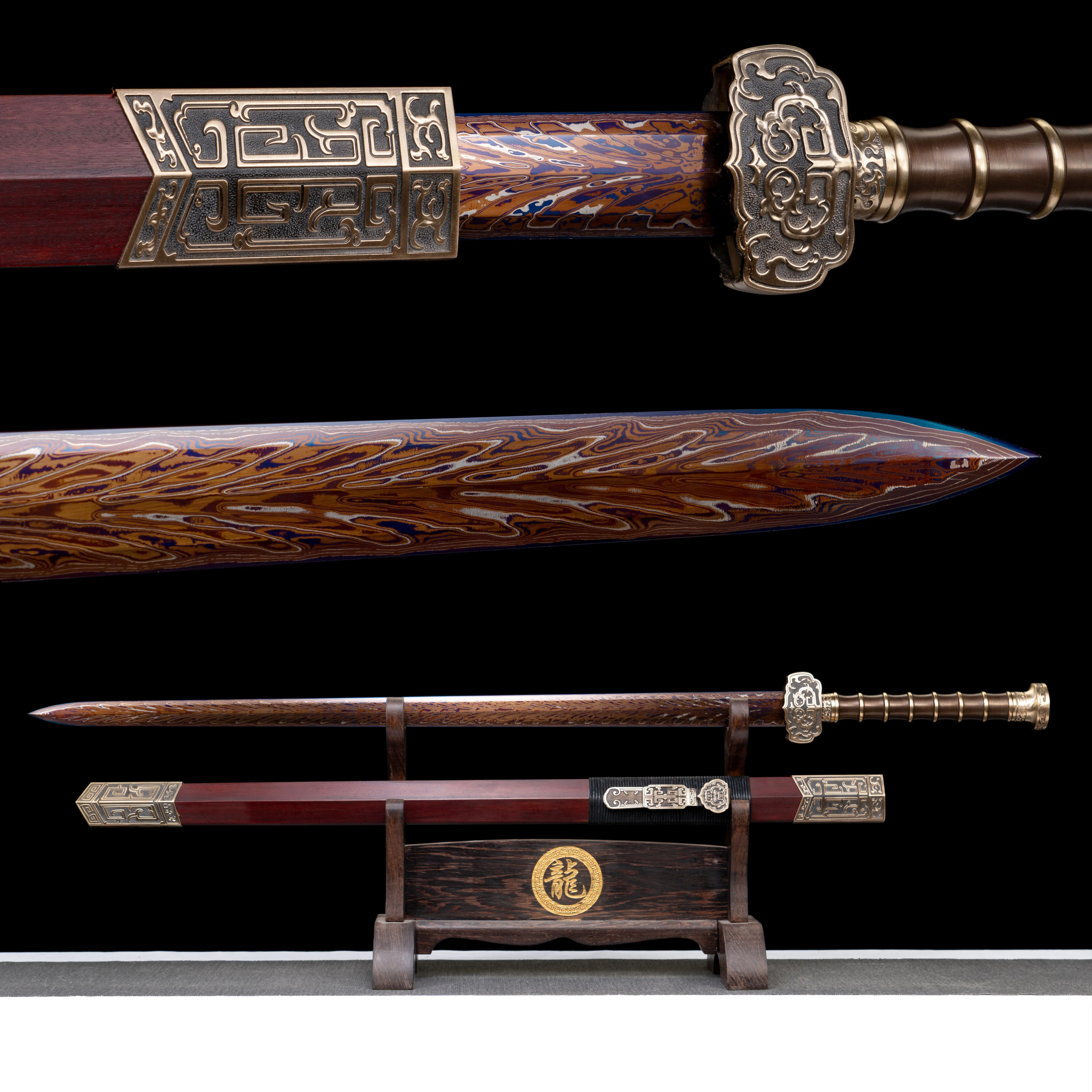 High-temperature quenched blued process feather pattern samurai sword Damascus steel - folding forged blade sharp katana weapons