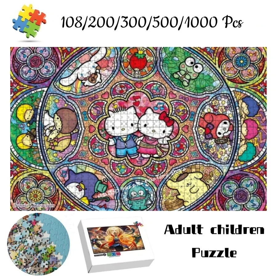 

Головоломка Hello Kitty Lovers, мультяшная игра Танграм для детей, несколько размеров, 108/200/300/500 шт., деревянная головоломка