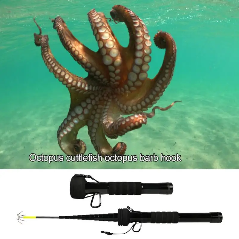 Fish Gaff Telescoping Pole With Stainless Steel Six-Claw Hook Squid Jig Gaffs For Saltwater Freshwater Boat Ice Fishing