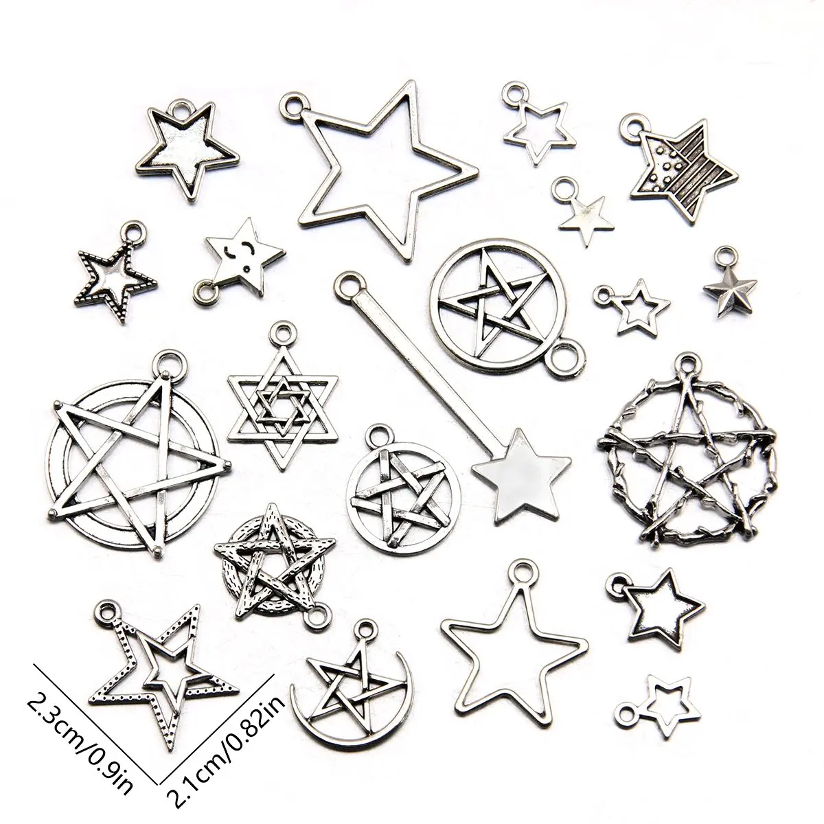 10pcs/pack Multi-style Star Alloy Charms Pendant Silver Color Charms For Women DIY Necklace Earrings Jewelry Accessories