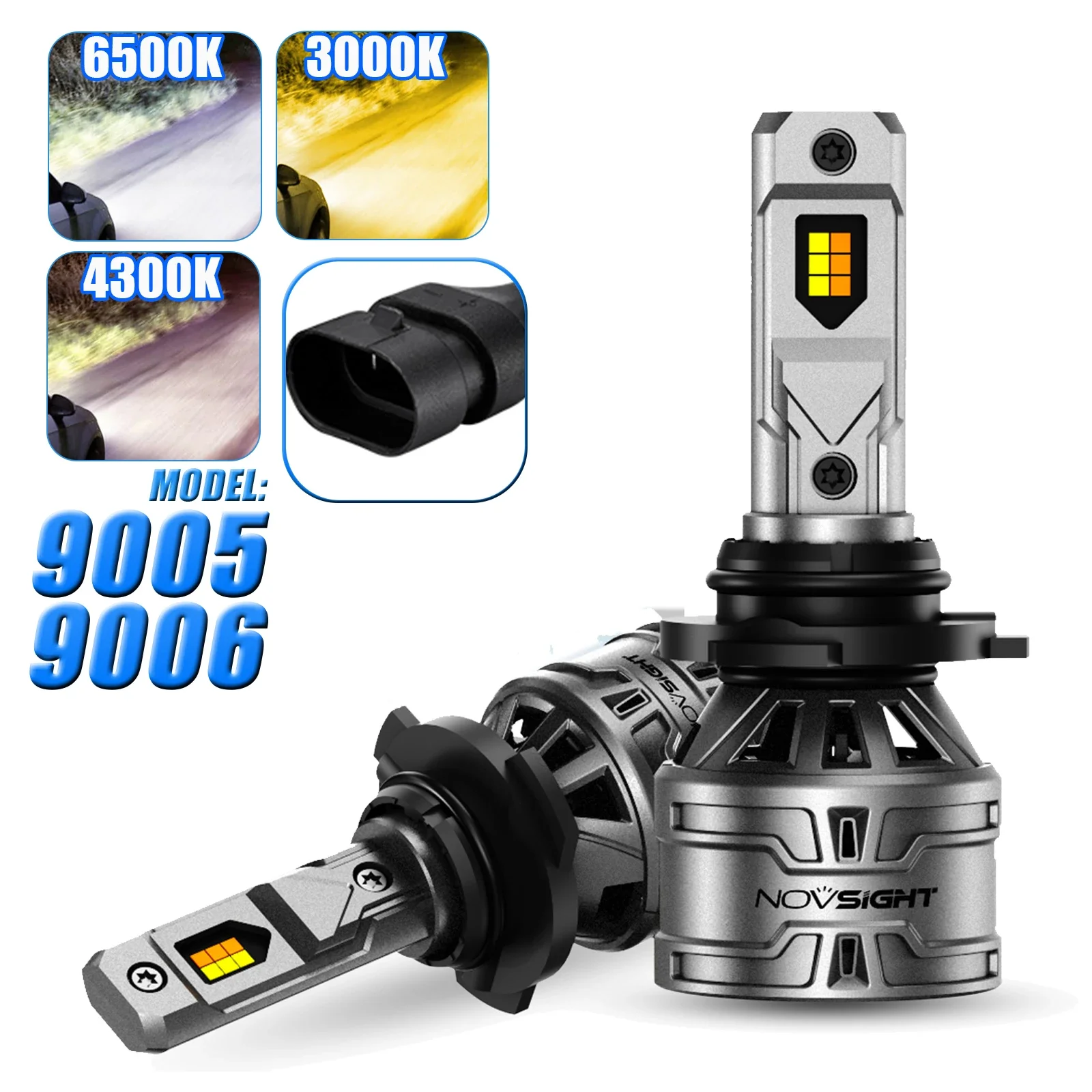 NOVSIHT 9005 HB3 9006 HB4 60W 13000LM Golden 3000K 4300K 6500K Car LED Headlight Bulbs Automobile Headlamp Fog Lights Day 9-32V