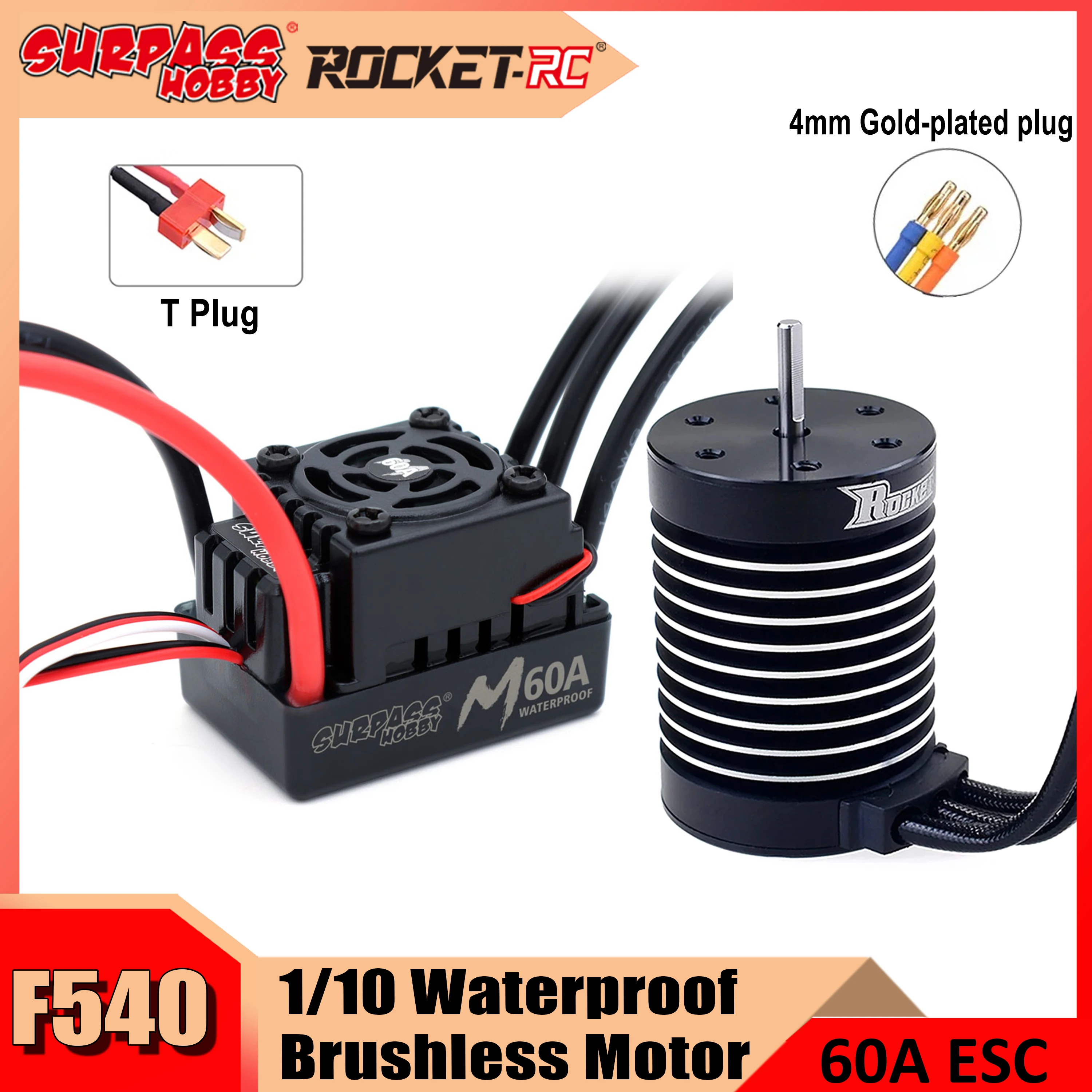 

Surpass Hobby Combo Rocket F540 Waterproof Brushless Motor w/ M 60A ESC 4370/3930KV for RC Car 1/10 RC Car Traxxas Off-Road