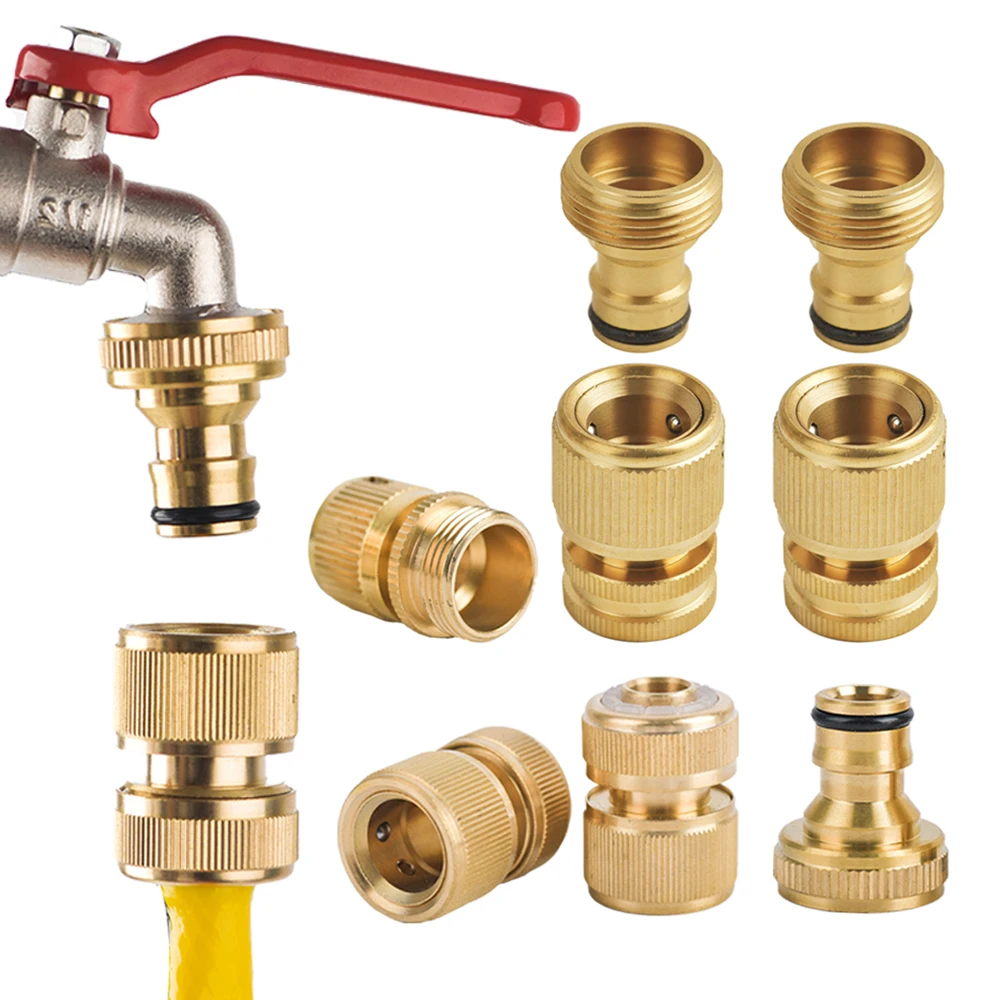 

1Set 1/2'' 5/8" 3/4'' 1'' Brass Hose Quick Connector Copper Thread Tap Coupling Garden Watering Gun Adapter