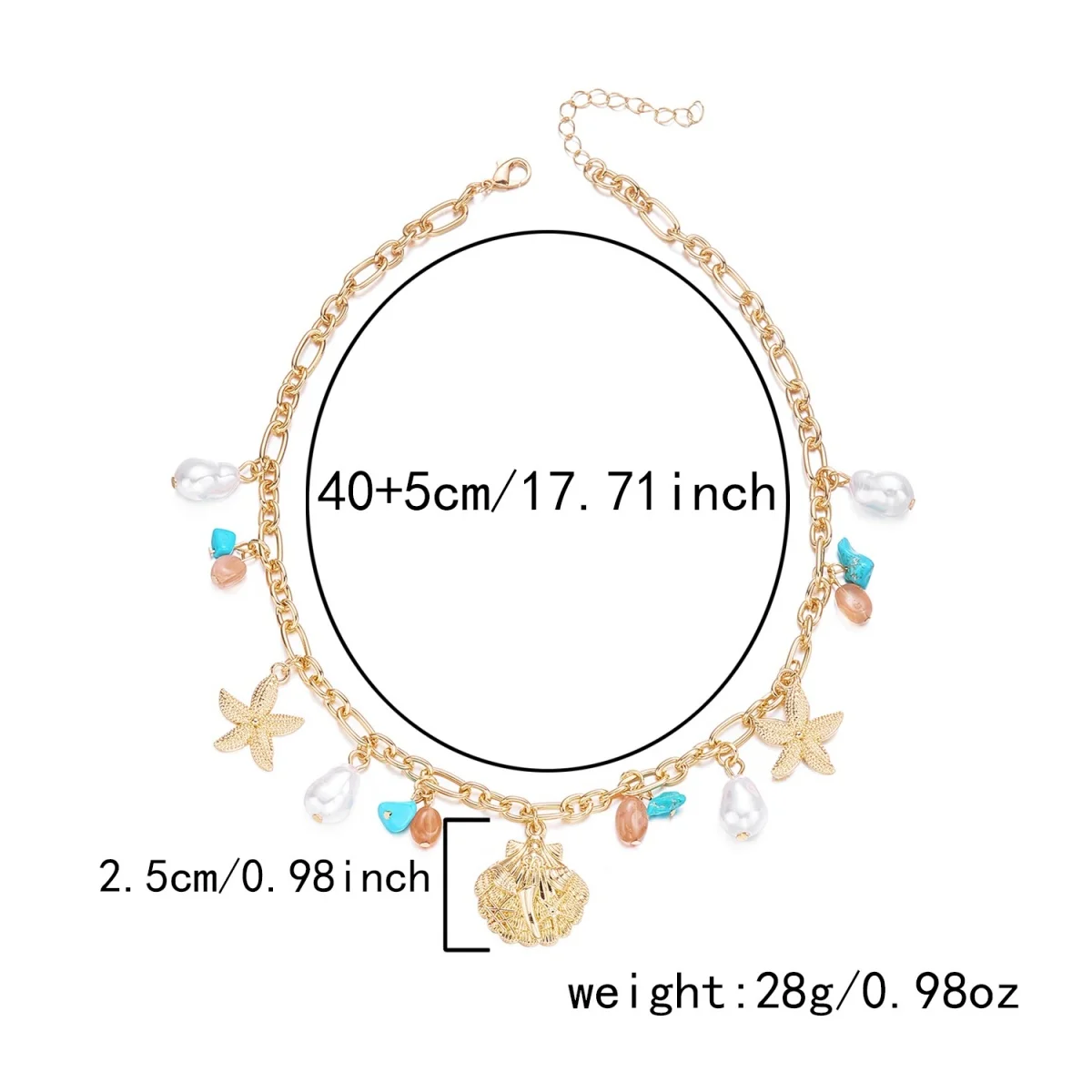 Sommerliche Muschel-Seestern-Imitationsperlen-Quasten-Anhänger-Halskette für Damen und Herren – Seepferdchen, Fisch, Muschel, Schildkröte, Delfin Choker-Schmuck – Detail 31