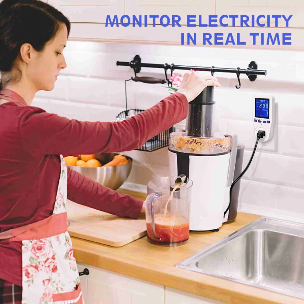 Accurate White Power Meter Backlit Full-view Power Monitor LCD US-plug CO2 Monitor Energy Monitoring