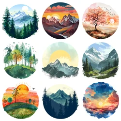 22cm circular DTF heat transfer printing decal mountain scenery outdoor patch ironing clothing accessories washable vinyl decal