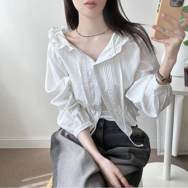 Koreaanse chique elastische taille lang Sve zonbescherming irt kanten rand volant ontwerp dames Faion zomer irt