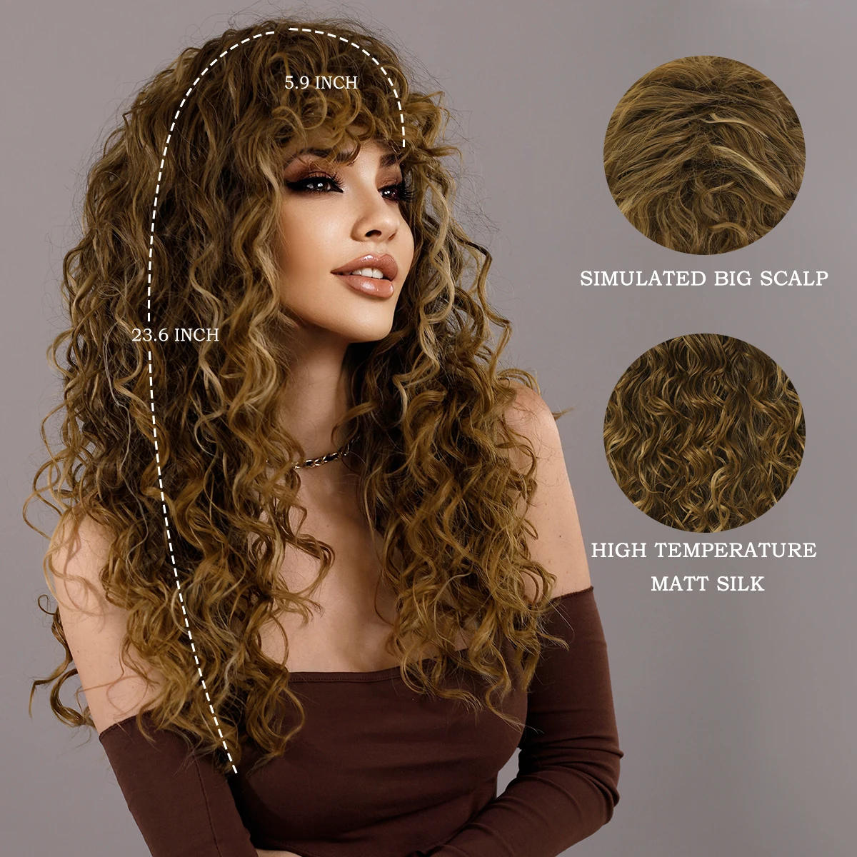 7JHH WIGS Afro Kinky Curly Wig with Bangs Synthetic Blonde Curly Wig for Black Women Natural Hair Cosplay Party Heat Resistant