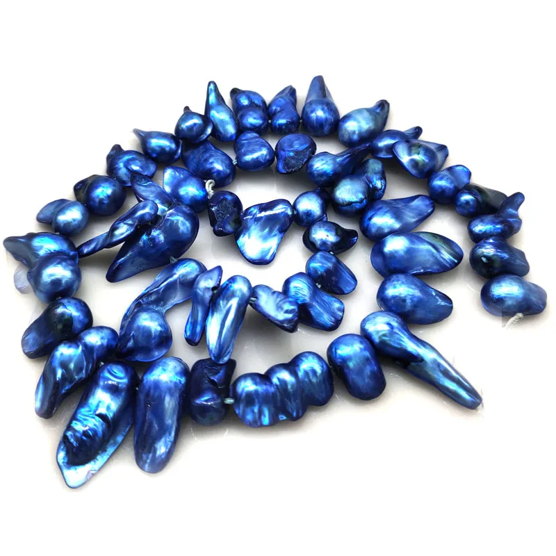 16 inches 11-13mm Dark Blue Natural Fresh Water Blister Pearls Loose Strand