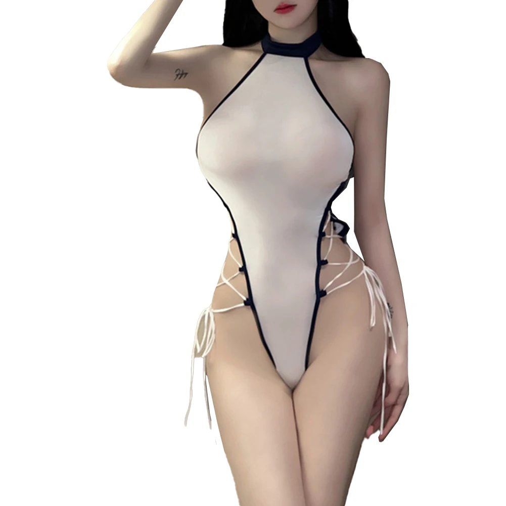 

Women Sexy Beachwear Swimsuit Sheer Mesh Lingerie Bodysuit Backless Wet Seductive See Through Thong Leotard Nightwear