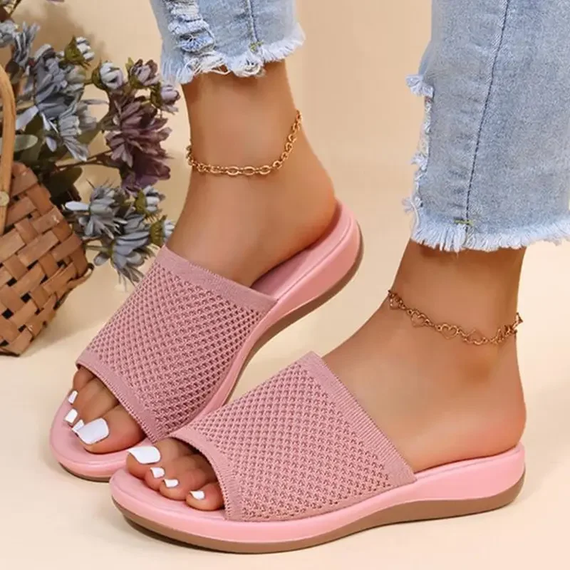 Summer Women Flat Sandals Casual Mom Indoor Sandals Women Elastic Force Outdoor Slipper Summer Sandals for Beach Zapatos Mujer