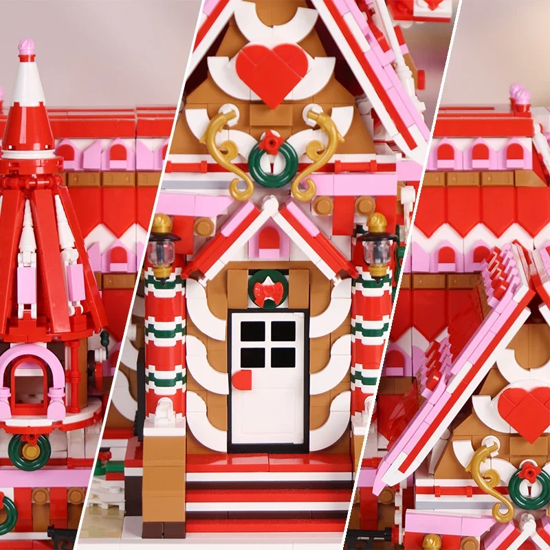 City Street View Strawberry Cottage Church Model Building Blocks Creative Christmas House Composition Bricks Toys Children Gift