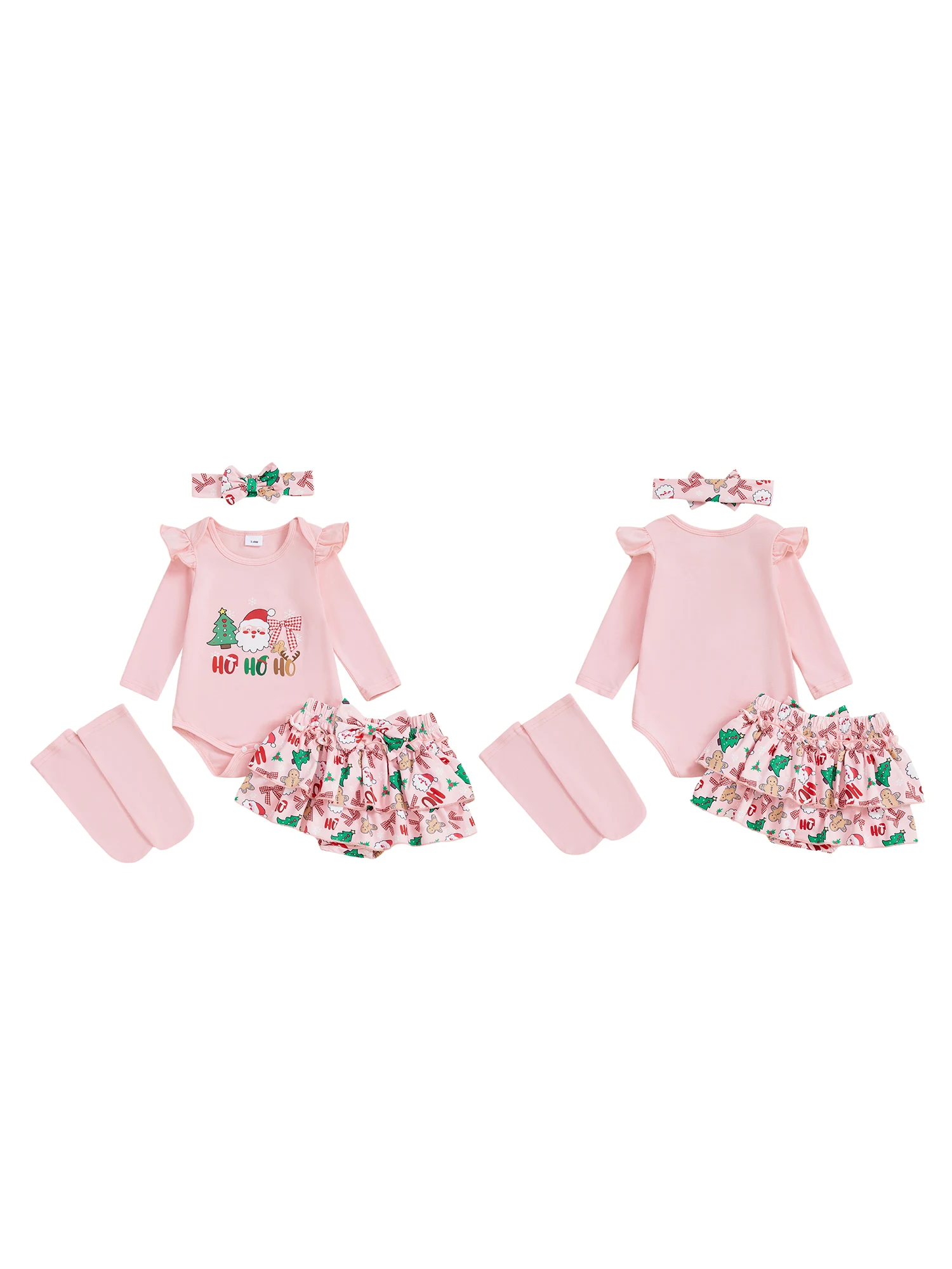 

Toddler Girls Winter Outfit Long Sleeve Bodysuit Pants Hat Mittens Set Baby Clothes for Christmas Party