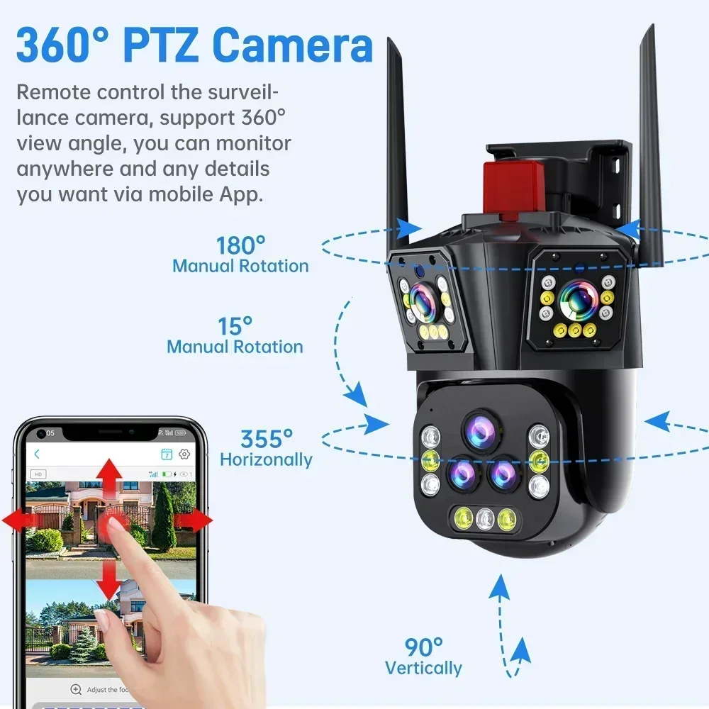 4K 20MP WiFi IP Camera Five Lens 20X Zoom Outdoor Wireless PTZ Home Security Protection Auto Tracking CCTV Video Surveillance