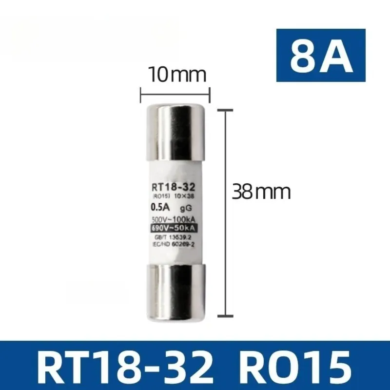 B62B-High Breaking Capacity 100Ka-Forced 0.5A 5Pcs Fuse GG Cylindrical 10X38mm Ideal For Industrial Applications