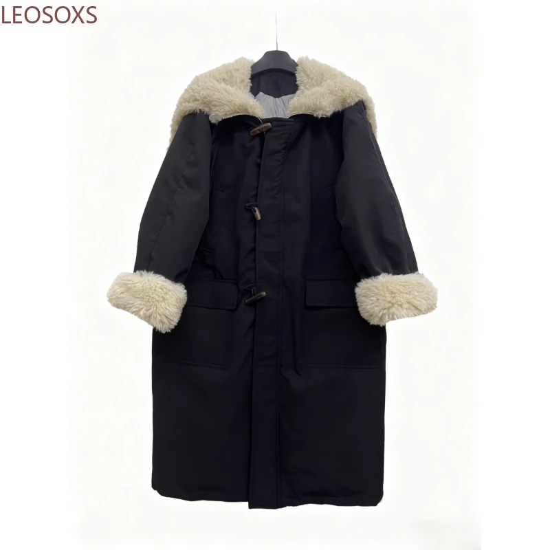 Jaqueta parka de pele de cordeiro verde militar para mulheres roupas de inverno jaqueta de comprimento médio espessada casaco acolchoado de algodão quente roupas femininas
