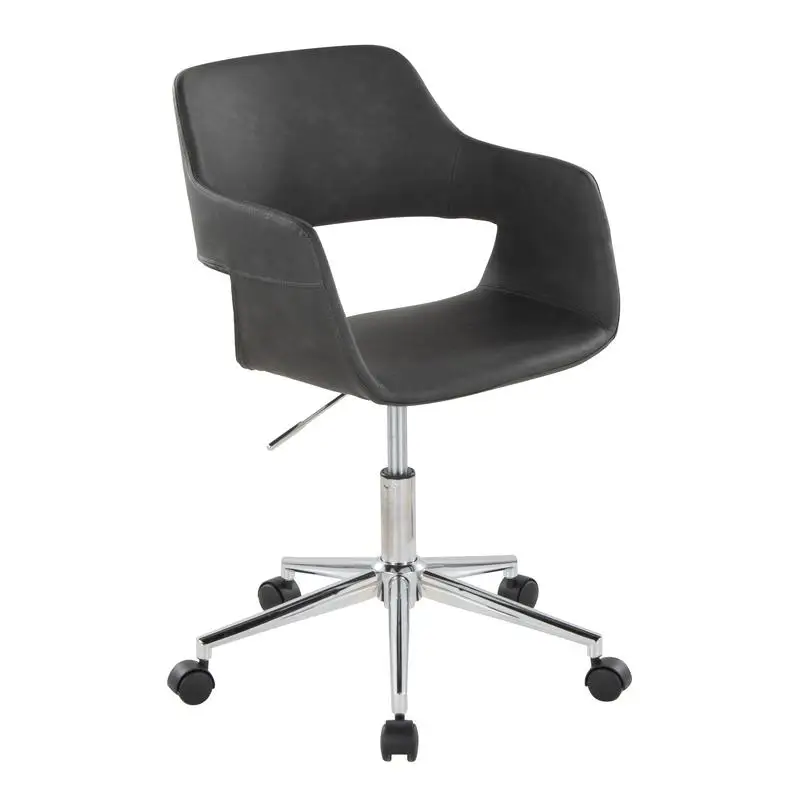 Contemporary Task Chair in Chrome Metal and Grey Faux Leather
