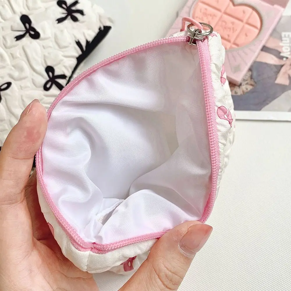 Tas Rias Katun untuk Wanita Tas Kosmetik Perjalanan Berlapis Organizer Rias Anak Perempuan Kantong Rias Busur Kecil Portabel